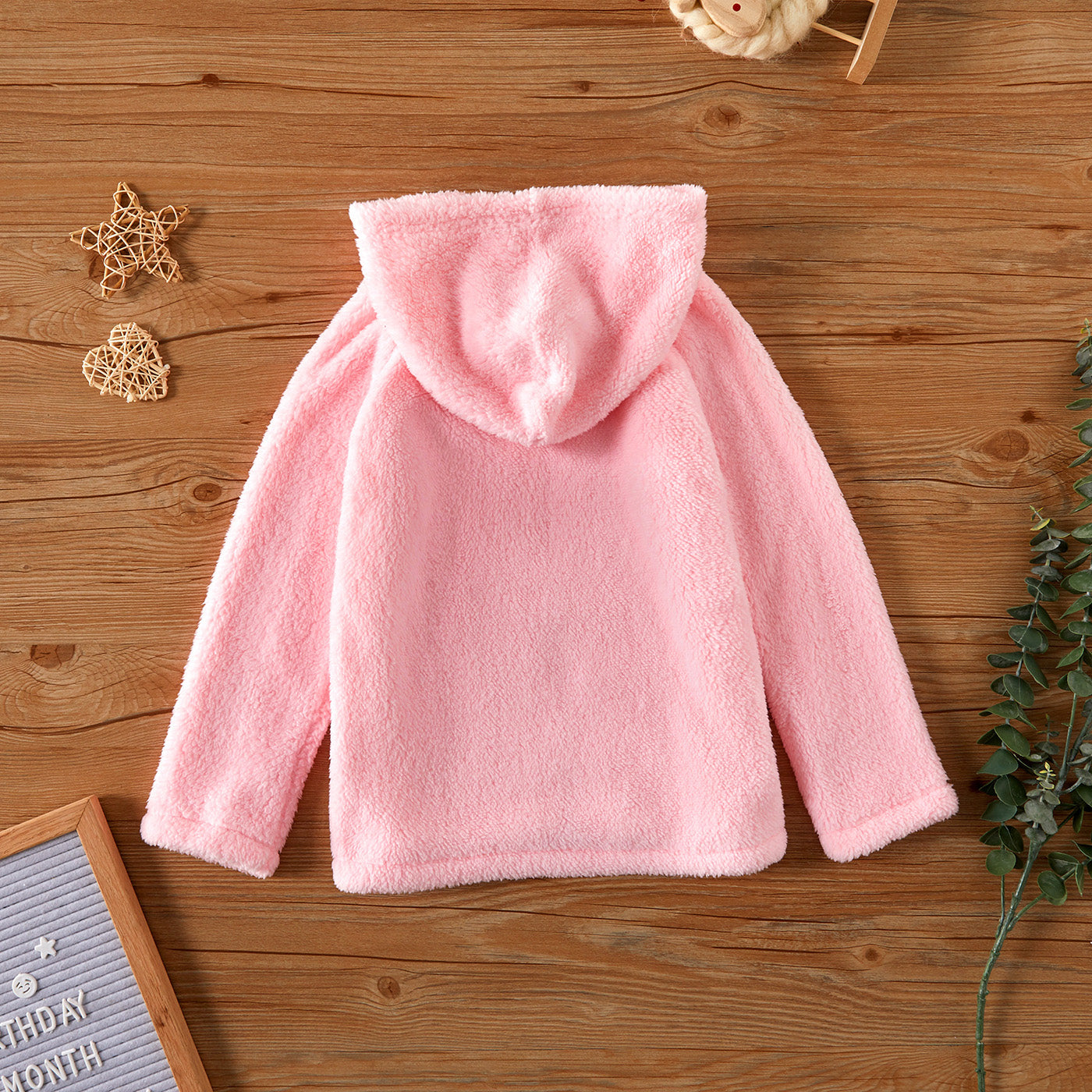 Kids Solid Color Zipper Fuzzy Hoodies