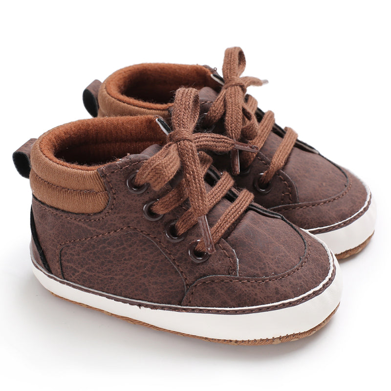 Newborn Baby Boys Soft Sole High Top Sneakers, Comfortable Infant Walking Shoes