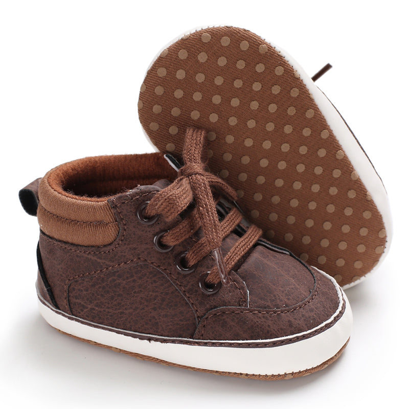 Newborn Baby Boys Soft Sole High Top Sneakers, Comfortable Infant Walking Shoes