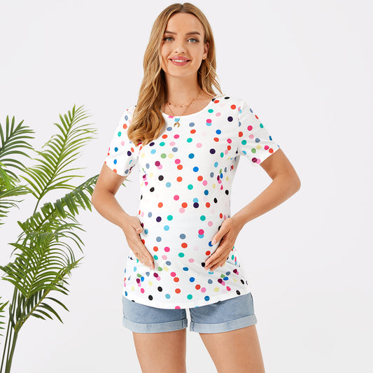 Maternity Bow Decor Colorful Dots Short-sleeve Tee