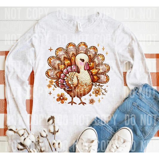 Faux Sequin Turkey long sleeve tee