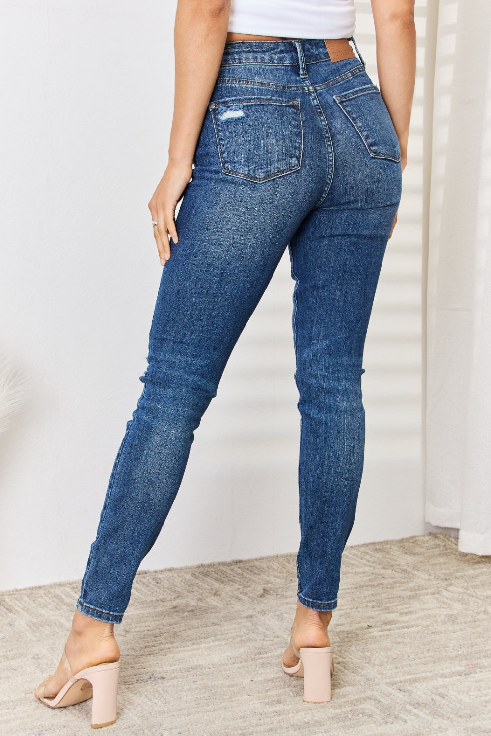 Judy Blue Full Size Mid Waist Distressed Slim Jeans