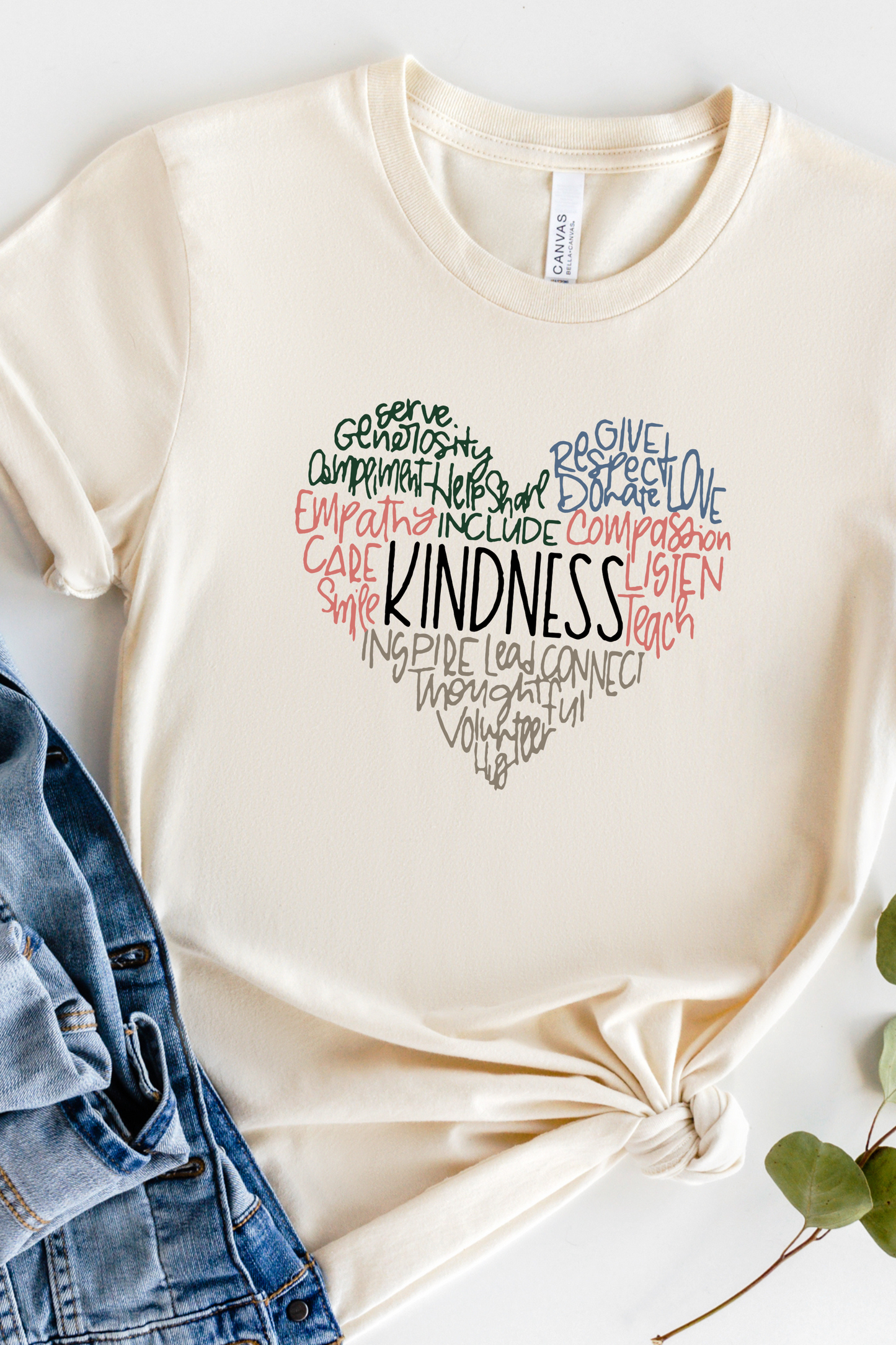 KINDNESS COLORED HEART TEE(BELLA CANVAS)