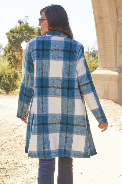 Double Take Full Size Plaid Button Up Lapel Collar Coat - Jamofy Home