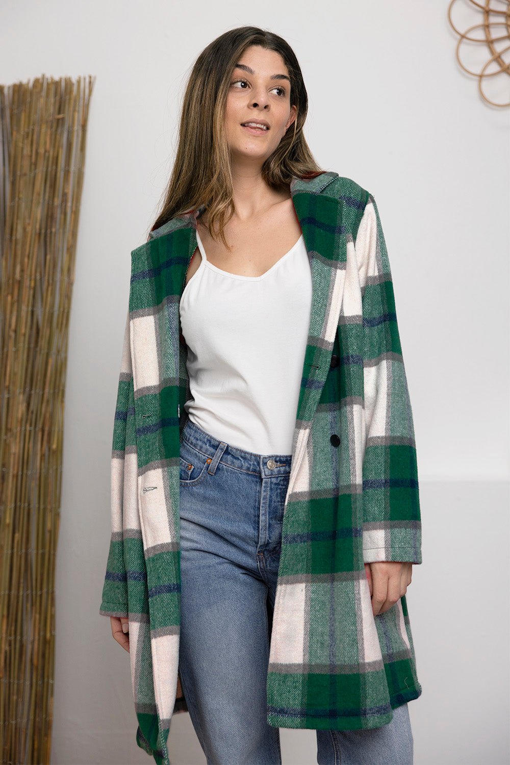 Double Take Full Size Plaid Button Up Lapel Collar Coat - Jamofy Home