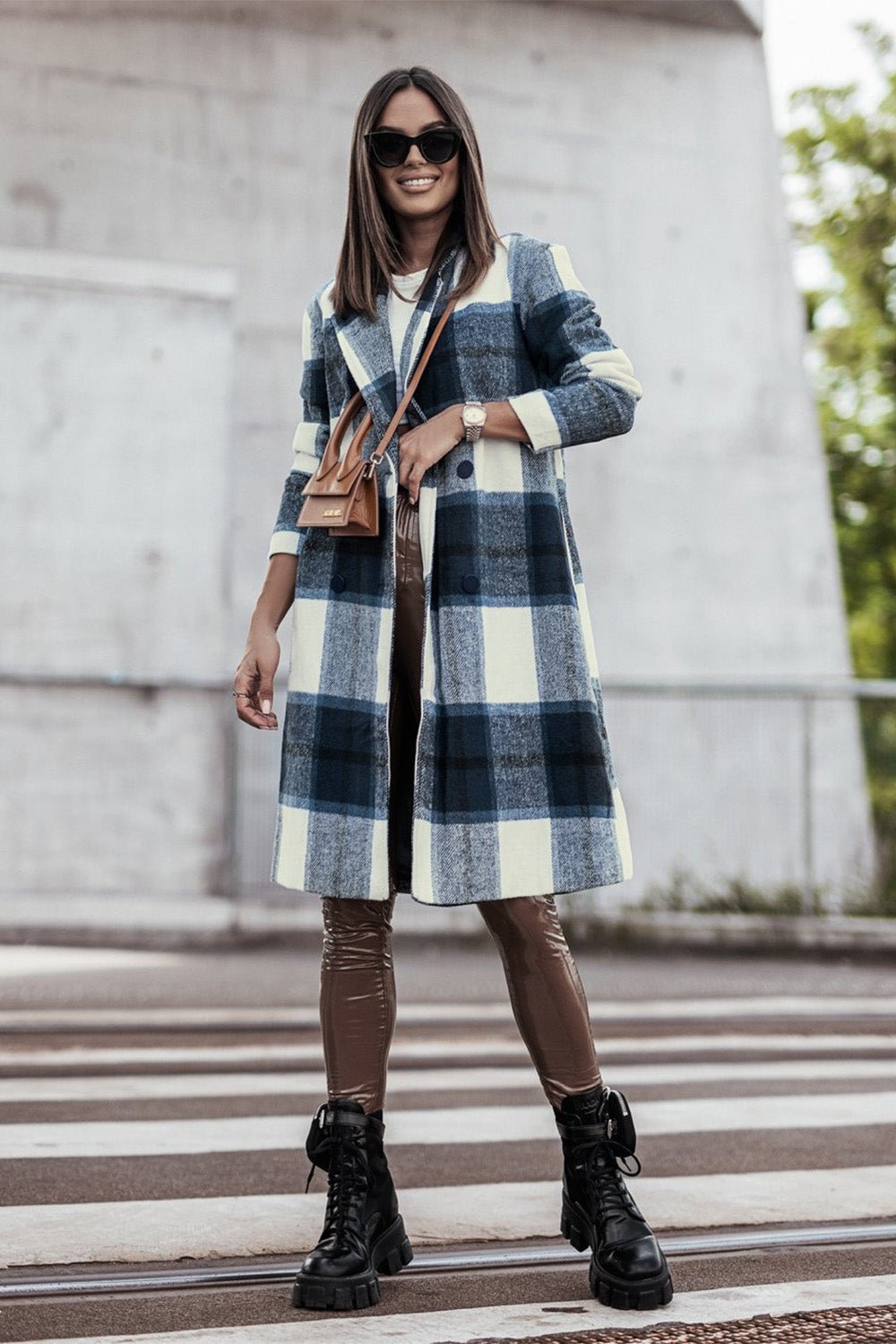 Double Take Full Size Plaid Button Up Lapel Collar Coat - Jamofy Home